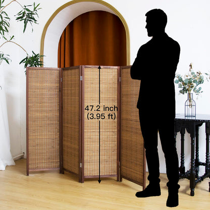 Pawlabay 4 Panel Short Panel Divider Screen,3.95 FT Tall Bamboo Room Divider Folding Privacy Screen,Short Panel Divider Freestanding Room Divider for Room Seperation,Brown