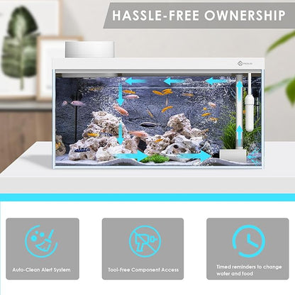 Smart Fish Tank Aquarium Kit with APP Control and Auto Feeder -1.5 Gal Fish Tank Multi-Layer Filtration System Silent Pump & UHD Glass -16 Million DIY Colors Includes Mini Magnetic Scrubber Scraper