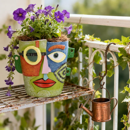 PlivBloom Abstract Face Planter Pot, Hand-Painted Resin Flower Pot with Top Opening for Planting, Decorative Planter for Indoor Plants, Art Accent Flowerpot Decor