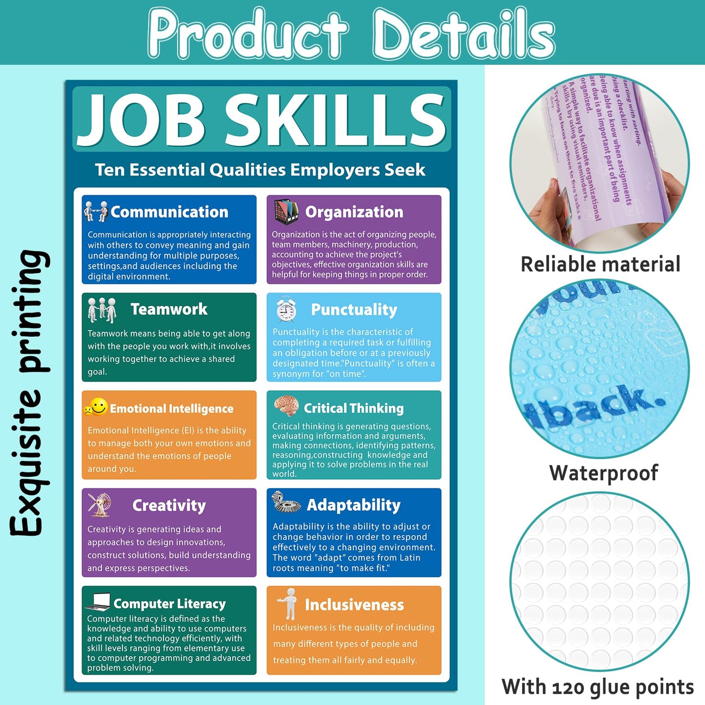 11Pcs Job Skills Posters Educational Bulletin Board Set for Classroom Decorations Essential Qualities Employers Seek Posters for College High school Library Home Reading Corner Wall Decors Supplies
