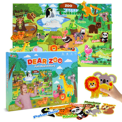 Taika 43x28 inch Zoo Animals Felt Story Board Set, 41Pcs Jungle Animals Toys, Thicker Flannel Board, Preschool Learning Toy, Interactive Storytelling Teaching Play Activity Kits