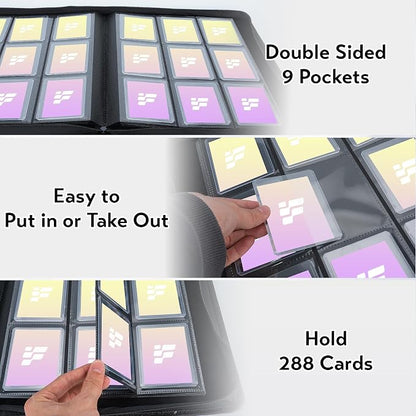 Top Loader Binder,Holds 288 Cards in 3"x4" Toploaders, Trading Card Binder 9 Pocket for TCG, MTG, YGO, Game Cards, Sports Cards(Purple)
