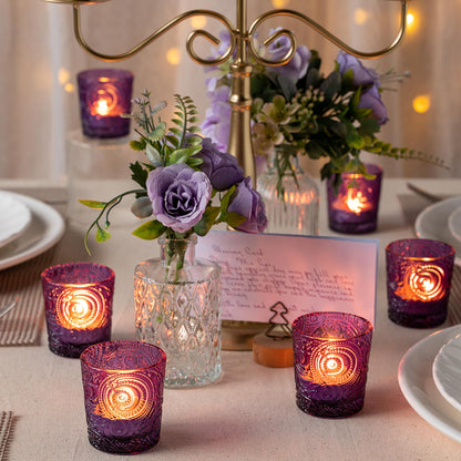 Purple Sun Moon Stars Glass Tealight Holders, 12 Pack