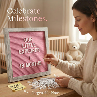 C CRYSTAL LEMON Rustic Hot Pink Felt Letter Board 10x10 Inches – 336 Changeable Letters, Numbers & Symbols – Message Board for Classroom, Home & Office