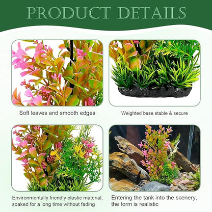 Aquarium Plants (2-Pack) Artificial Plastic Fish Fish Habitat Decor, Small to Moderate Size Aquarium Decorations, Safe Green Plants for Freshwater Tanks (Pink & Green Gradient)