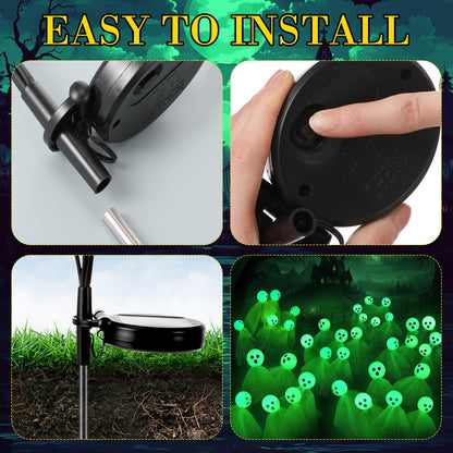 VIHOSE 6 Packs Halloween Solar Lights Outdoor 36 LED Solar Ghost Pathway Lights Waterproof Spooky Ghost Path Light Outdoor Halloween Decorations for Outside Garden Lawn Yard Decors (Green)