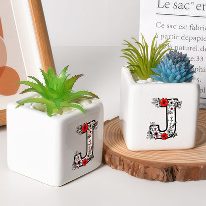 BJDAMAI Succulent Planter Flower Plant Pot Small, Personalized Cute Cool Novelty Mini Practical Trendy Tiny Artsy Western Country Gifts (Letter J)