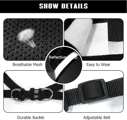 FEimaX Dog Harness and Leash Set for Walking, Soft Mesh Adjustable Easy Control Lightweight Cat Vest Harnesses with Reflective Strips, Escape Proof Small Dogs Cats Vests (Black, X-Large)