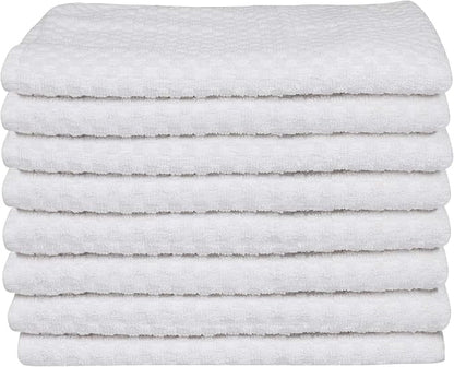 DG Collections Premium Dish Towels for Kitchen, 8 Pack, 15x25 Inch - 100% Cotton Kitchen Towels with Hanging Loop, Highly Absorbent, 400 GSM Bar Mop Cleaning Towels - White
