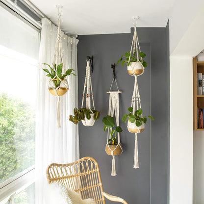 Mkono Macrame Plant Hangers and Ceiling Hooks Set of 8 Indoor Hanging Planter Basket Wall Decorative Flower Pot Holder for Indoor Outdoor Home Decor Gift Box
