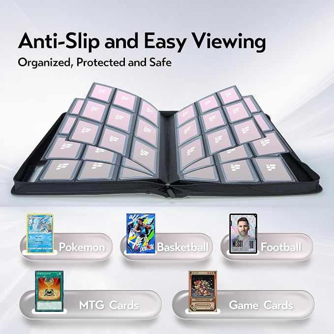 Top Loader Binder,Holds 288 Cards in 3"x4" Toploaders, Trading Card Binder 9 Pocket for TCG, MTG, YGO, Game Cards, Sports Cards(Silver gray)