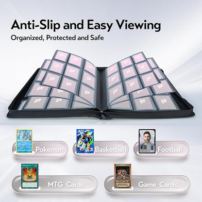 Top Loader Binder,Holds 288 Cards in 3"x4" Toploaders, Trading Card Binder 9 Pocket for TCG, MTG, YGO, Game Cards, Sports Cards(Silver gray)
