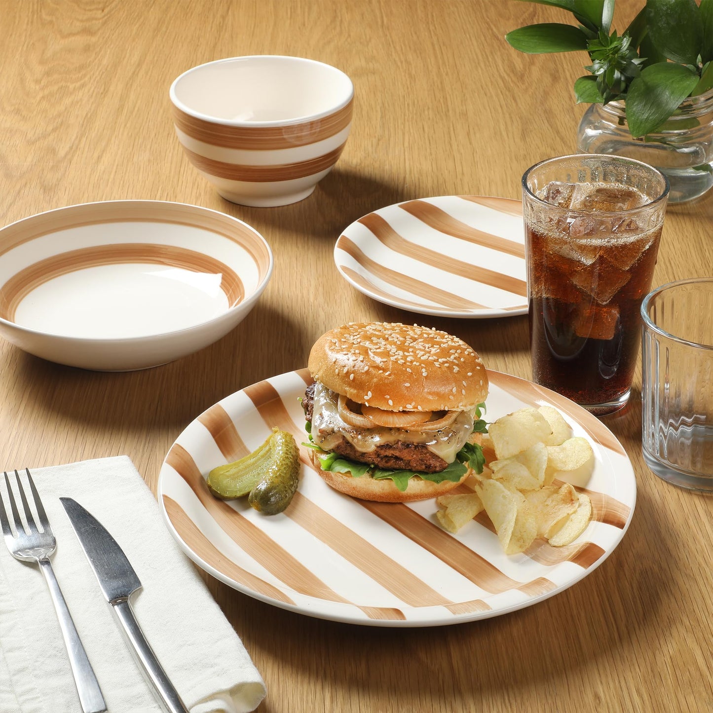Gibson Home Queenslane 16 Piece Double Bowl Plates and Bowls Dinnerware Sets - Matte Blue