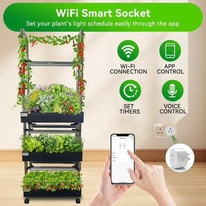Indoor hydroponics Growing System, Large Vertical Hydroponic Garden with Smart Full-Spectrum Grow Lights, Auto Circulating Water, Mobile Indoor Gardening System for Herbs, Vegetables & Fruits