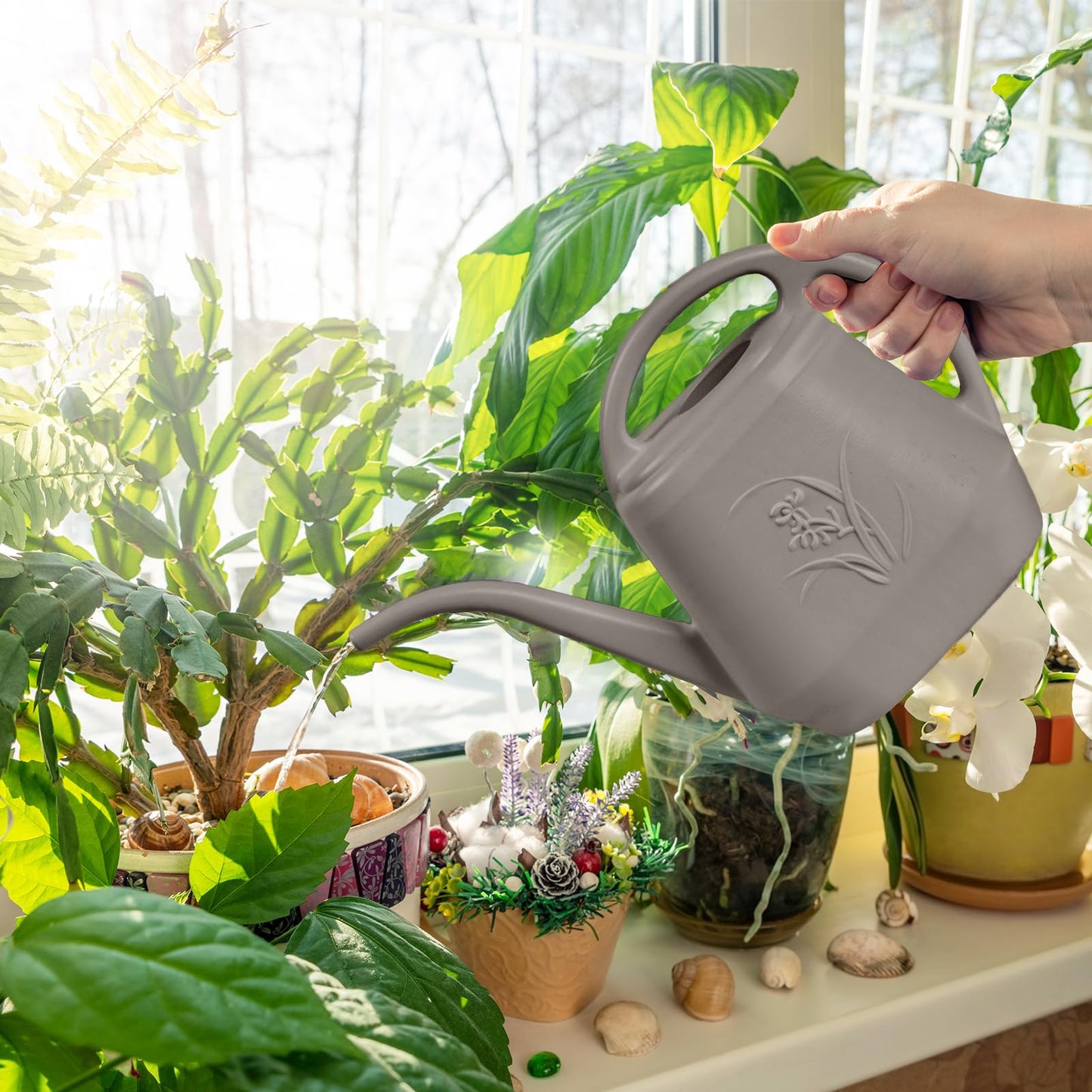 ZXJ Plant Watering Can - for Indoor and Outdoor Home Garden Plants - with Long Spout - Coffee Color - 1/2 Gallon