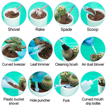 20pcs Small Gardening Tools Gifts for Women Beginners - Garden Hand Tools Set for Indoor Succulent Bonsai Plants Transplanting, Included 39" Plant Repotting Mat/Miniature Shovel/Labels, Blue