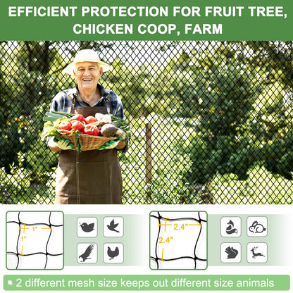 DQS Bird Net - 25' x 50' Garden Netting with 2.4" Square Mesh Protect Fruit Tree, Plant and Vegetables from Poultry, Deer and Pests, Heavy Duty Bird Netting for Garden, Farm, Orchard