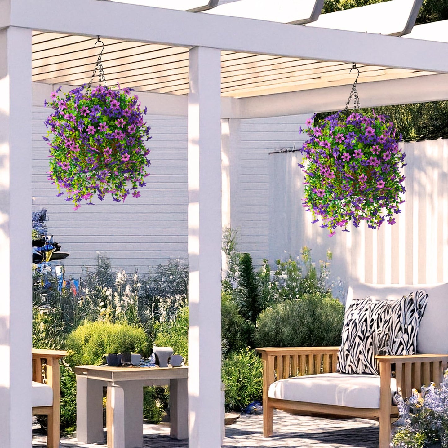INQCMY Artificial Faux Hanging Flowers Plants Basket for Outdoor Outside Spring Summer Decoration,UV Resistant Fake Silk Daisy in Planter Resistant Look Real for Home Porch Balcony Patio Yard Decor