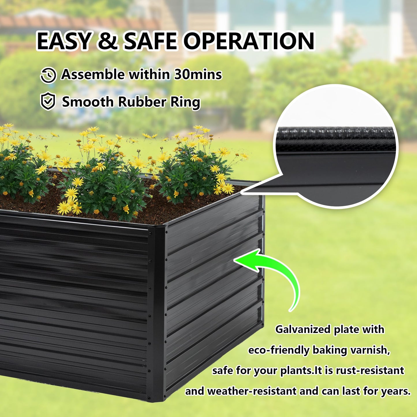 Thanaddo Galvanized Raised Garden Bed 8x4x2ft Outdoor Planter Box Galvanized Steel Garden Bed Kit for Vegetables, Flowers, Herbs and Succulents Black