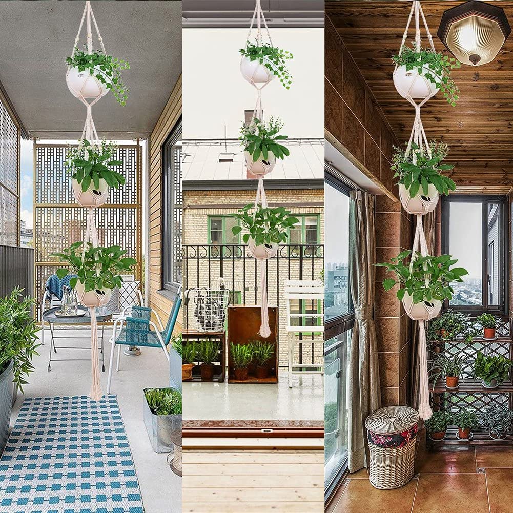 ELANE 2PCS 3-Tier 70" Macrame Plant Hangers Basket Plant Hanger Indoor Outdoor Hanging Plant Holder for Stand Flower Pots Decorations