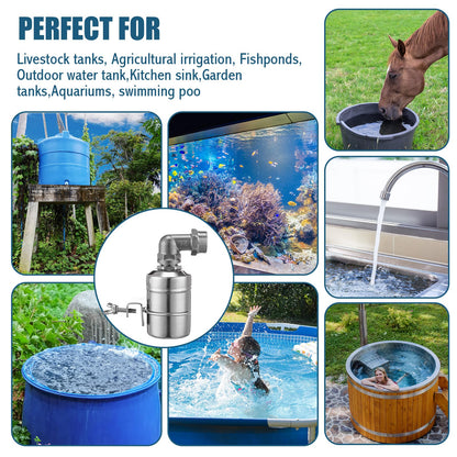 MorningRo 4 Pack Water Float Valve 1/2" to 3/4'' Auto Shut off Water Tank Float Valve 304 Stainless Steel Fully Automatic Level Control for Pool, Livestock Troughs (Regular Style)
