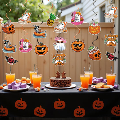 20PCS Summerween Decorations Summer Halloween Hanging Swirls Summerween Party Decorations with Hallowee Pattern Card Swirls Hallowee In Summerday, Summer Halloween Party Decoration