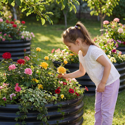 AHEONLAR 3 Pack 2x2x1 ft Round Galvanized Raised Garden Bed Kit Round Metal Flower Box Large Planter Raised Beds Outdoor Garden for Planting,Fruit,Herb Black