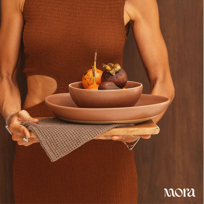 MORA Jumbo and Large Bowls Set of 2, 2.5 and 1.5 Qt Ceramic Pottery Mixing Bowls - Microwave and Dishwasher Safe - Terracotta & Peppercorn