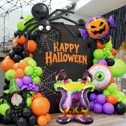 Bonropin Halloween Balloon Garland Arch kit with Black Orange Green Purple Spider Balloons Halloween Furnace Pumpkin Bat Eye Foil Balloons for Haloween Theme Party Background Classroom Decorations
