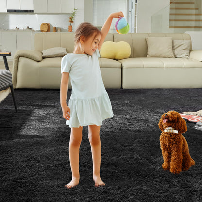 5X8 Ultra Soft Rug for Living Room, Fluffy Shag Area Rug for Bedroom, Modern Shaggy Carpets Fuzzy Rug for Teens Dorm Nursery Home Decor Aesthetic, Upgrade Anti-Skid Durable, Black