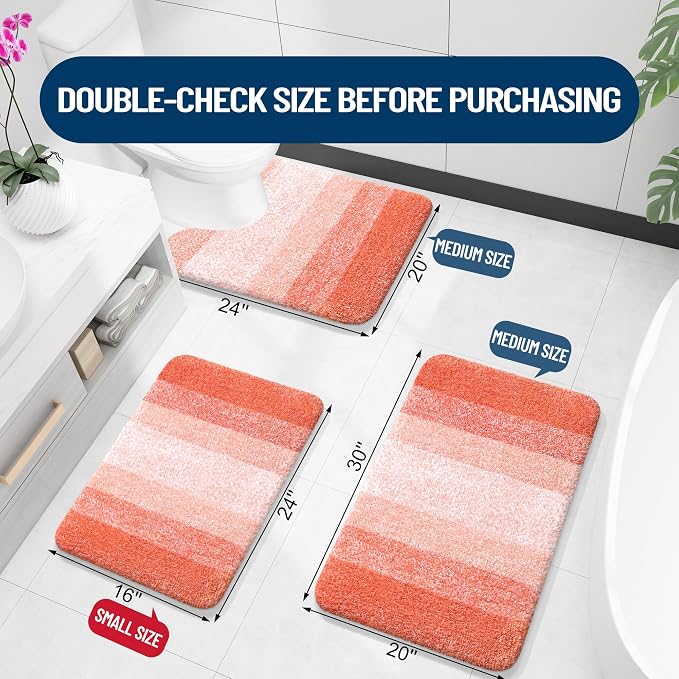 OLANLY Bathroom Rugs Mat 36x24, Extra Soft Absorbent Microfiber Bath Rugs, Rubber Backing, Quick Dry, Machine Washable Bath Mats for Bathroom Floor, Tub and Shower, Home Decor Accessories, Coral