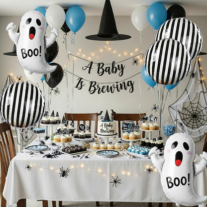 Spooky Halloween Balloon Garland Arch Kit | Black Blue White Balloons with 3D Bat Ghost Foil Balloons Perfect for boo Party Decorations
