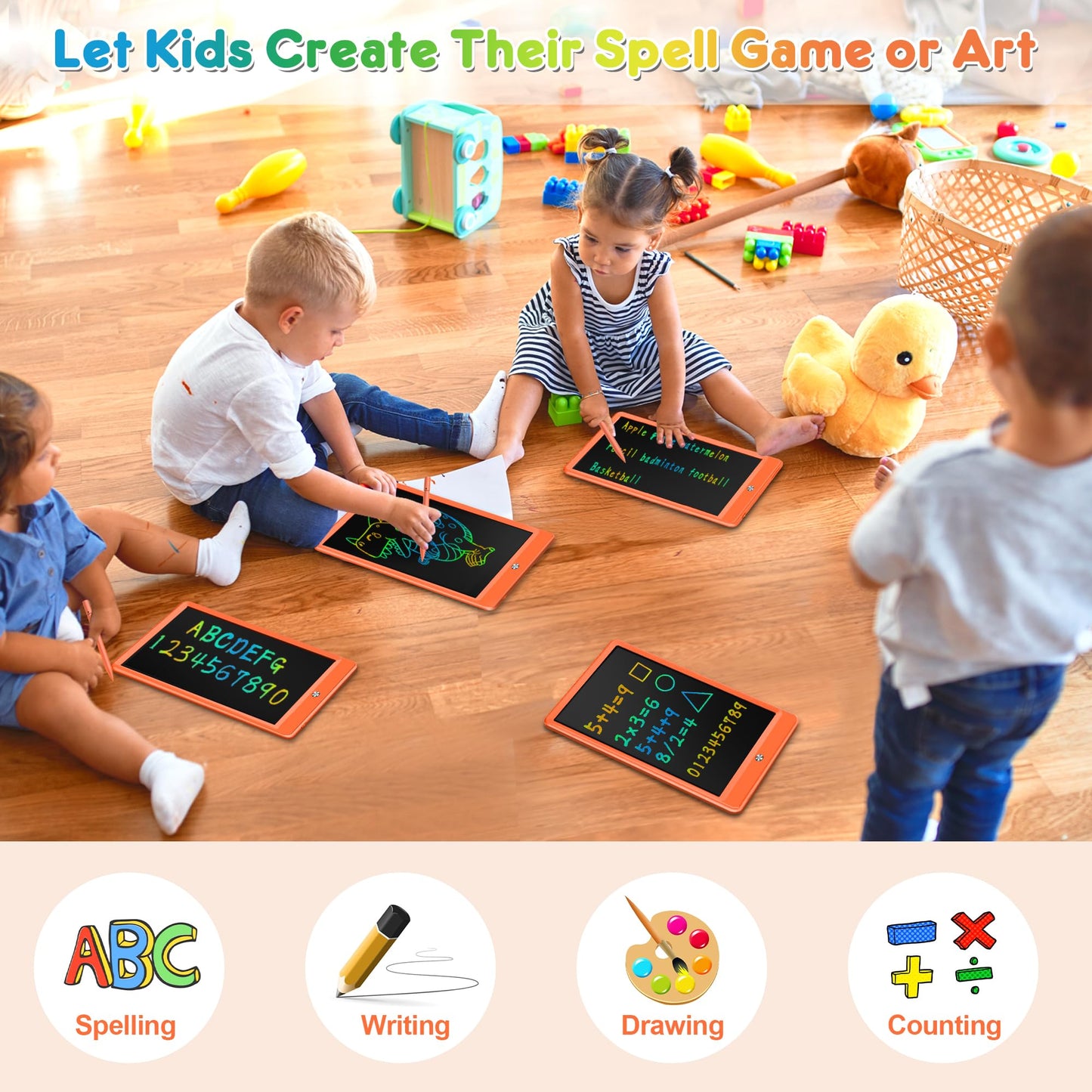 FLUESTON LCD Writing Tablet, Doodle Board Toys Gifts for 3-8 Year Old Girls Boys, 10 Inch Colorful Electronic Board Drawing Pad for Kids, Christmas Birthday Gifts for Toddler Learning Travel