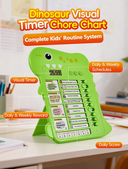 Dinosaur Visual Timer for Kids with Digital Timer & Schedule Board