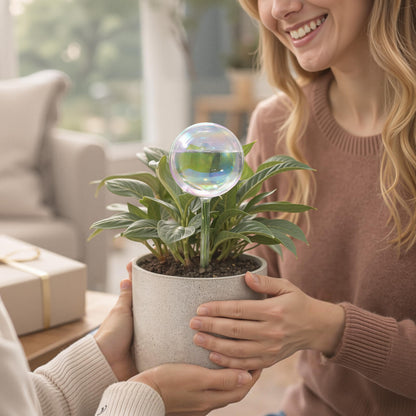 Soilagua 13 oz Extra Large Wick-Controlled Plant Watering Globes, Self Watering Globes for Everyday and Vacation Use, Iridescent Glass Water Bulbs, Automatic Plant Waterer, 4 Pack
