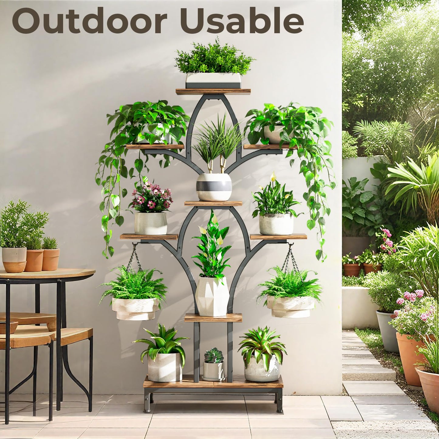 NEHAJUNXI Plant Stand Indoor with 4 Grow Lights - 63" Tall Plant Shelf- 8 Tiered Corner Plant Flower Stands Display Shelves for Home, Patio (Brown)