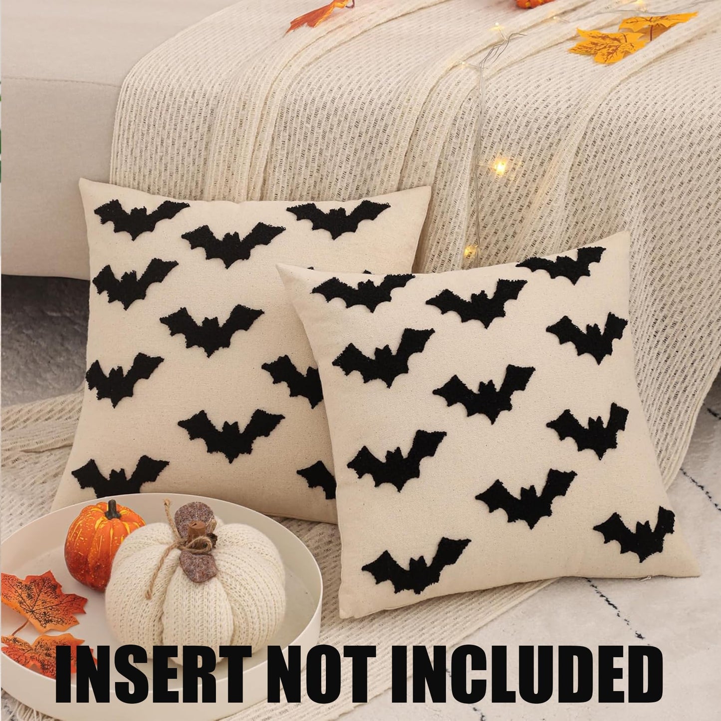 Tosleo Halloween Throw Pillow Covers 20x20 inch Set of 2 Black 3D Bats Embroidery Pillow Cases Thanksgiving Holiday Cushions Covers Home Party Fall Decor Pillowcases Cushion Covers for Sofa Bed Couch