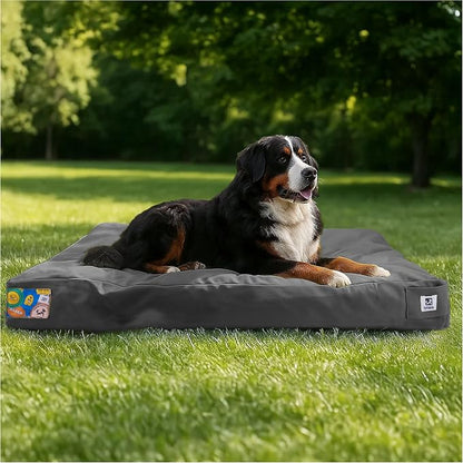 47 Inch Durable Indestructible Dog Bed for XXL Dogs, Outdoor Canvas Chew Proof Pet Crate Mat with Waterproof Washable Removable Cover, Indoor Patio Pet Pad for Crate, Dark Grey