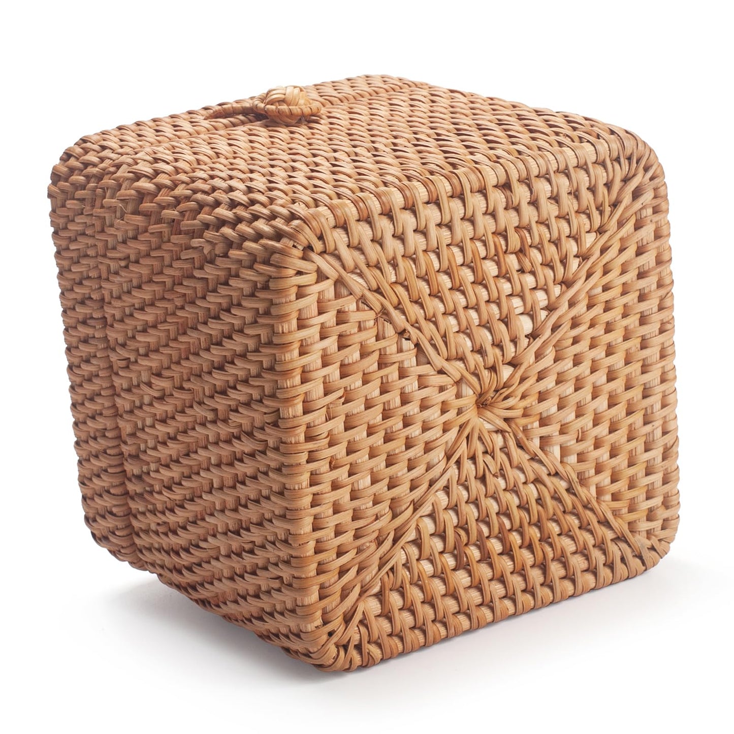 Rattan Tissue Box Cover Natural Woven Facial Napkin Holder Square with Lid 5.7 x 5.7 x 5.5 Inch (Natural)