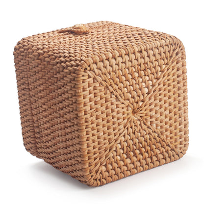 Rattan Tissue Box Cover Natural Woven Facial Napkin Holder Square with Lid 5.7 x 5.7 x 5.5 Inch (Natural)