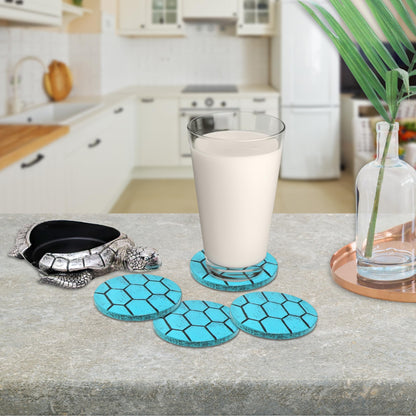 Sea Turtle Coaster Set with Holder – 4 Nautical, Ocean, and Tropical Silver & Turquoise Resin Coasters – Coastal Beach Home, Bar, Kitchen, or Dining Room Décor – Ideal Gift for Sea Life Lovers