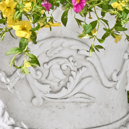 Christopher Knight Home Adonis Traditional Roman Chalice Garden Urn Planter with Lion and Floral Accents, Antique White