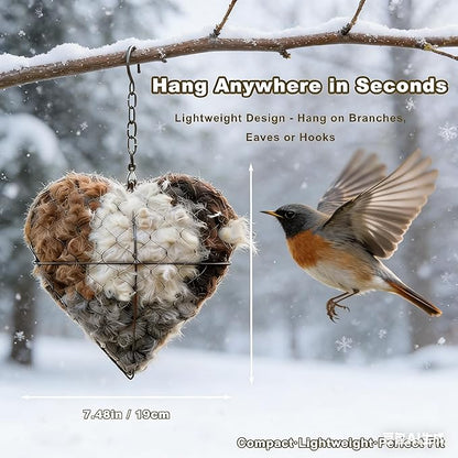 2026 new Handmade Alpaca Fiber Bird nest Heart, Bird nest Material Frame, Winter Wild Bird Tree House, Hummingbird nest Box Outdoor Garden Art Bird House, a Gift for Bird Lovers. (2pc)