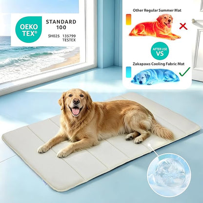 Cooling Dog Mat Q-Max>0.5 - Rapid Cooling Tech, Thin Breathable Crate Pad, Portable Washable Summer Mat, Chill Soothing Fabric - 30"x20" Medium Dog, Dark Beige