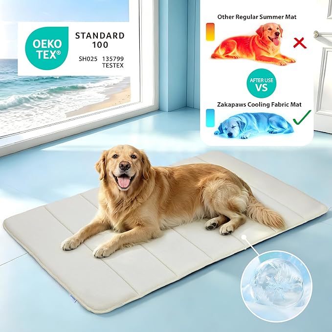 Cooling Dog Mat Q-Max>0.5 - Rapid Cooling Tech, Thin Breathable Crate Pad, Portable Washable Summer Mat, Chill Soothing Fabric - 24"x18" Small Dog/Cat, Dark Beige