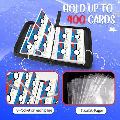 Collectible Trading Card Albums, 400 Card Holders with 50 Removable Sleeves, Portable 4 Pockets Collectible Trading Card Binder, PU Card Collection Binder for MTG, TCG, Sport Card, Game Cards