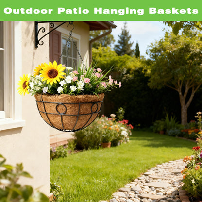 ZVOWOS 2 Pack 12 Inch Black Metal Hanging Basket Hanging Planter with Coco Coir Liner Heavy Duty Hanging Flower Pot Holder for Indoor Outdoor Patio Garden Porch Balcony Decor (Round)
