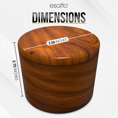 Esatto Round Acacia Wooden Salt Box, Magnetic Swivel Lid, Salt pepper or Spice Storage Box, 2 Wine Pourers Included
