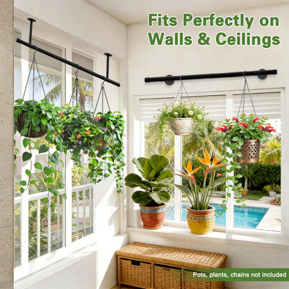 SUTINE Plant Hanging Rod, 31 Inch Plant Hanger Indoor for Window Ceiling, Heavy Duty Hanging Planters for Indoor Plants, Black Wall Plants Holder, Window Plants Shelves Pot/Chain/Plant Not Included