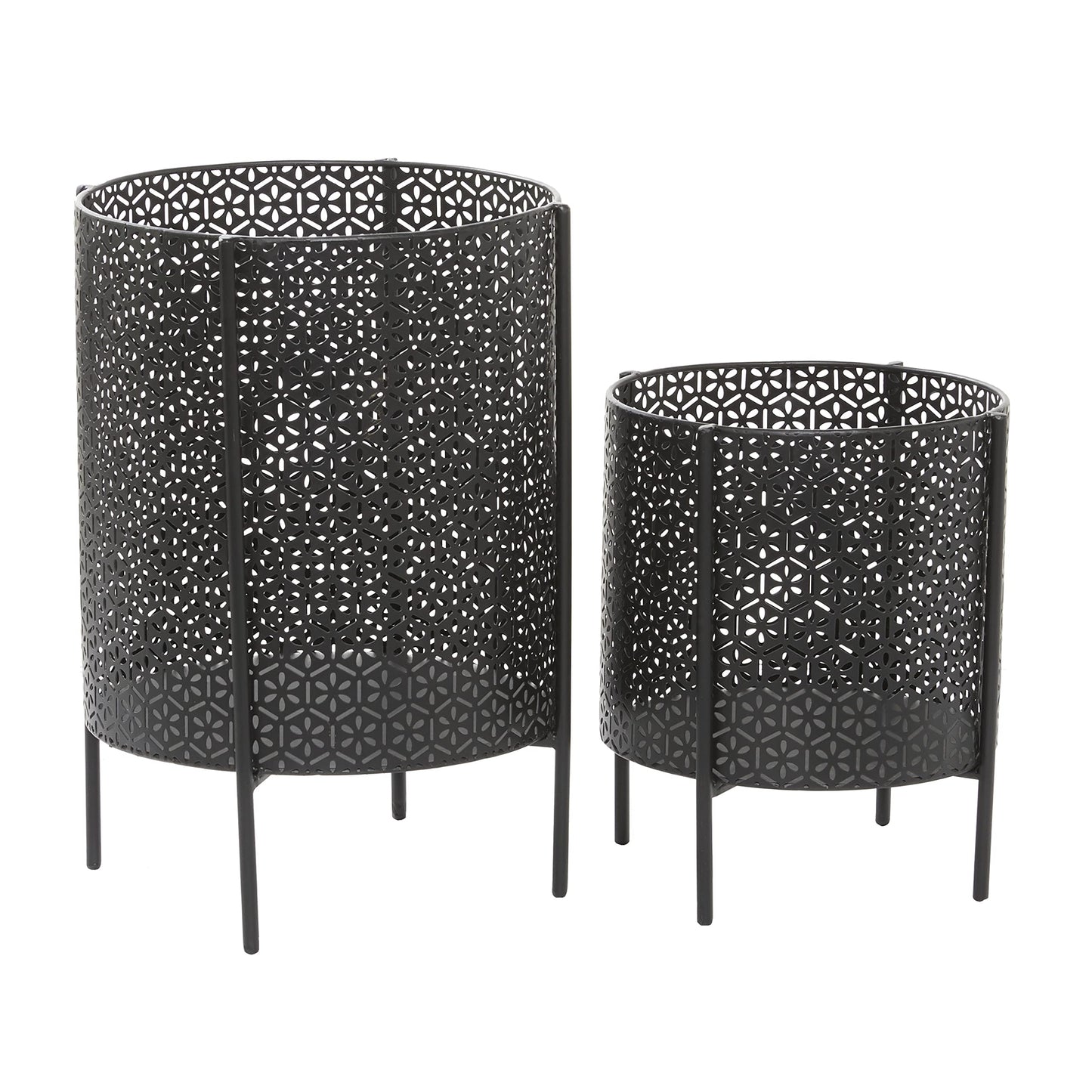 CosmoLiving by Cosmopolitan Metal Indoor Outdoor Planter Large Planter Pot with Removable Stand, Set of 2 Planters 18", 12"H, Black